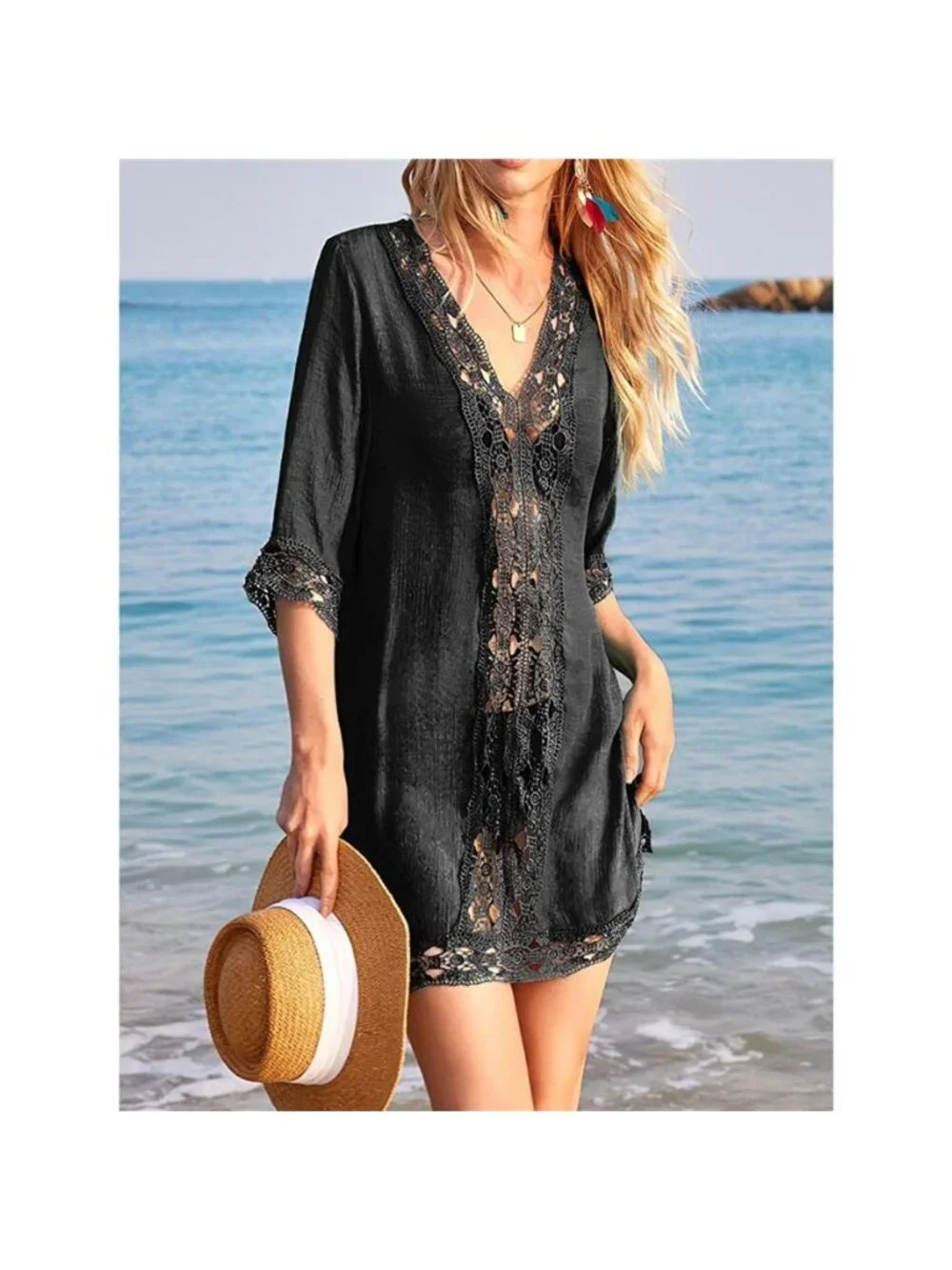 Lace Trim V-Neck Cover-Up